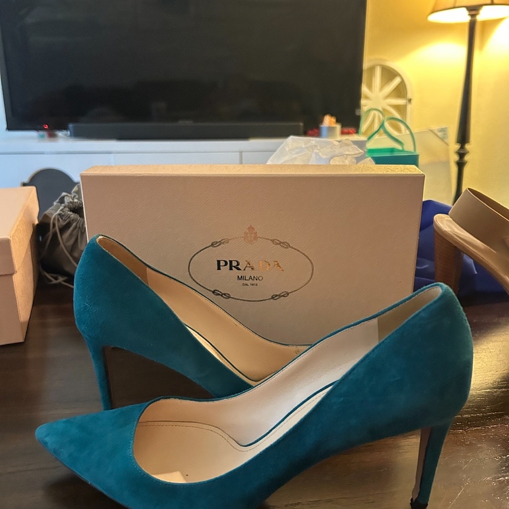 Prada Women's Vibrant Blue Suede Heels
